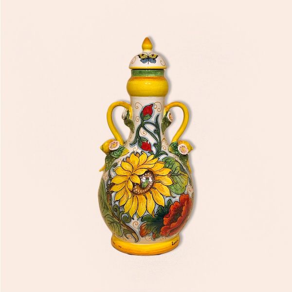 AMPHOR WITH HANDLES, DESIGN: LEMONS AND SUNFLOWER cm.62hx27w